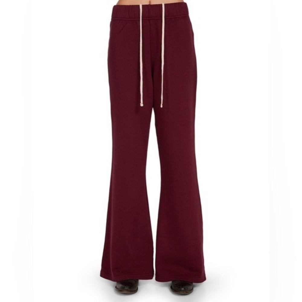 Les Tien for Her Bella Bell Bottom STRUCTURED FLEECE Sweatpants‎ Burgundy Small